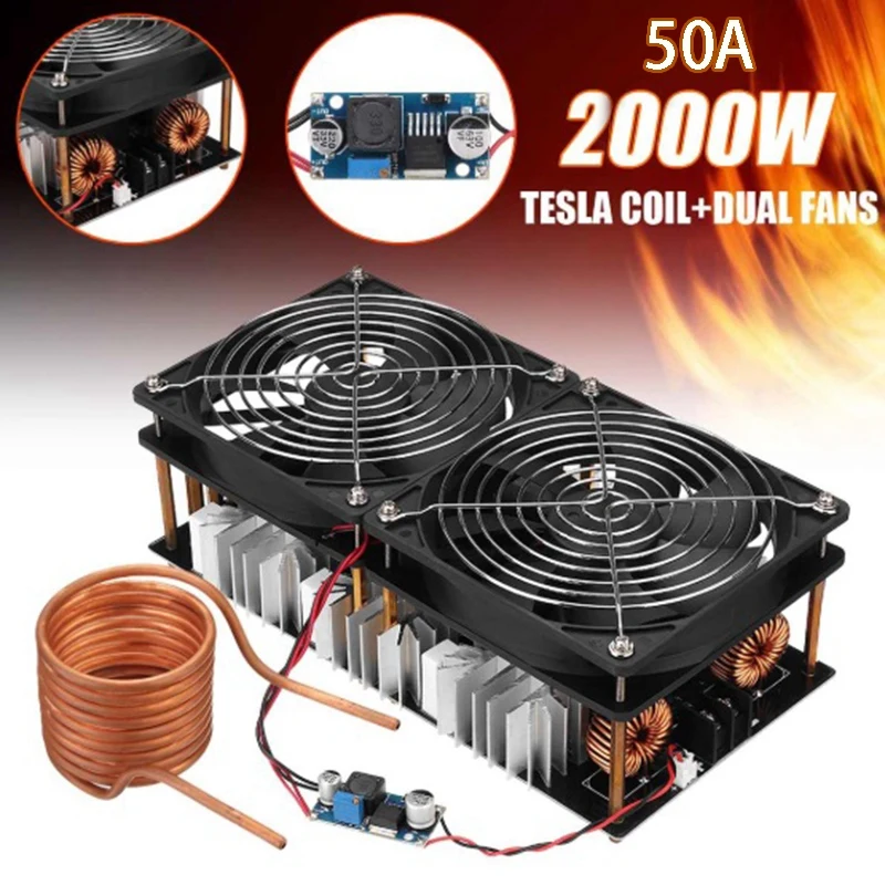 ELEG-2000W 50A ZVS индукционная нагревательная плата нагревательный модуль Flyback драйвер нагреватель тепловыделение катушки двойной вентилятор с медной трубкой