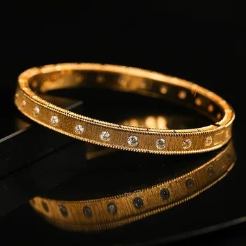 

Sterling Silver Jewelry Italian Vintage Court Style 925 Silver Cubic Zircon Gold Color Round Bangle for Women