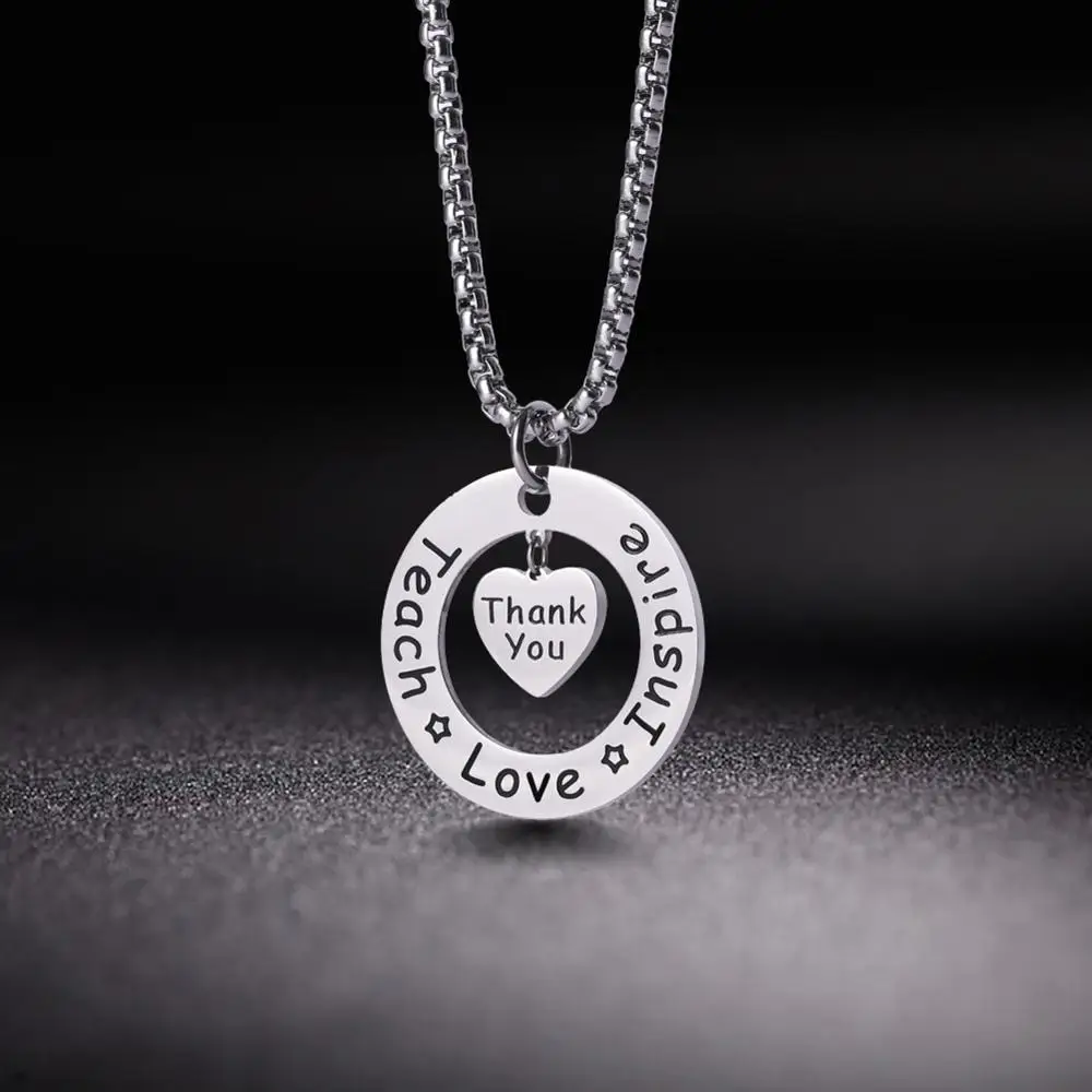 My Shape Stainless Steel Necklace Box Chain Teach Love Inspire Thank You Women Necklaces Round Rectangle Pendant Jewelry Gift | Украшения и