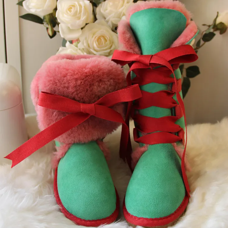 green BONJEAN/Лидер продаж; Модные женские зимние ботинки из натурального меха; зимние ботинки из натуральной овечьей кожи; теплые женские ботинки; - Цвет: green