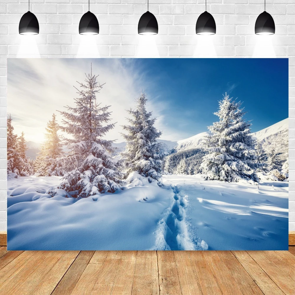 

Christmas Tree Forest Winter Background Vinyl Landscape Photography Backdrop Photographic Photo Shoot Booth Photophone Photozone