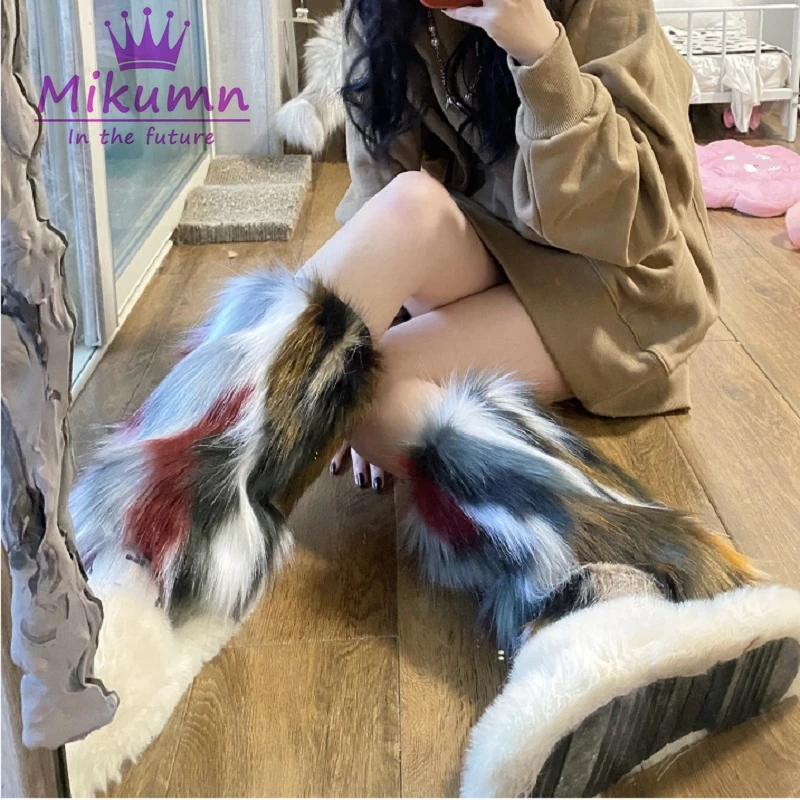 Nanxson Femmes Chauffe-jambes En Fourrure Doux Poilu Léopard Imprimé Confortable Chauffe-jambes Harajuku Punk Chauffe-jambes(Léopard Brun