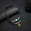 Vintage Necklace Ancient Tribe Man Hemp Leather Bead Choker ► Photo 3/5