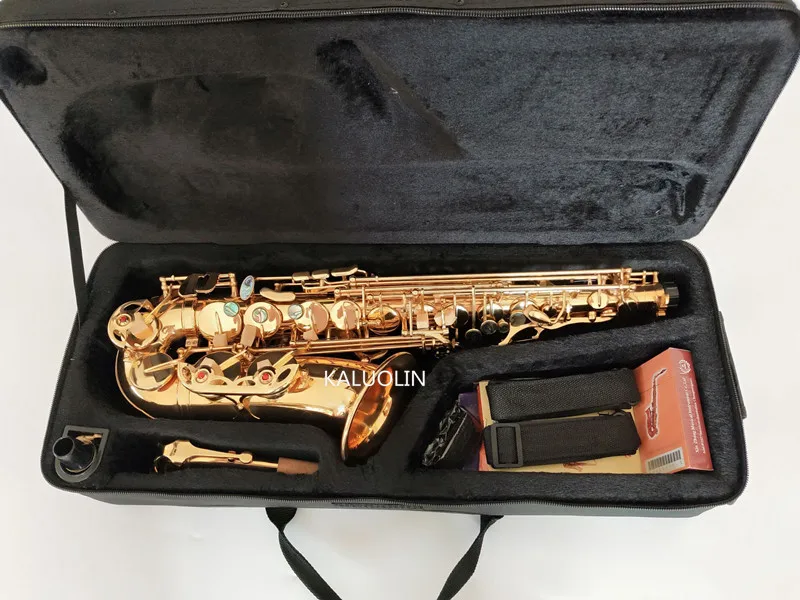 Альт саксофон е плоский Музыкальные инструменты электрофорез золото играть Супер профессиональный класс