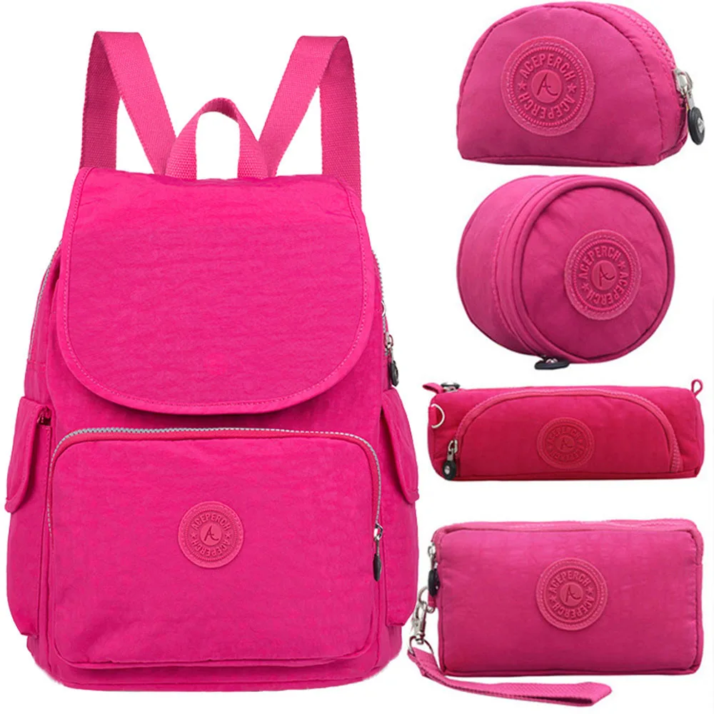 ACEPERCH Повседневный женский рюкзак, школьная сумка для девочек, нейлоновый водонепроницаемый рюкзак, mochila feminina escolar infantil mochila mujer - Цвет: 5pcs Rose red