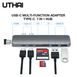 UTHAI T07 тип-c концентратор для Macbook Pro/Air USB3.0 HDMI 4K адаптер 7 в 1 конвертер SD TF кардридер Thunderbolt 3 быстрая зарядка