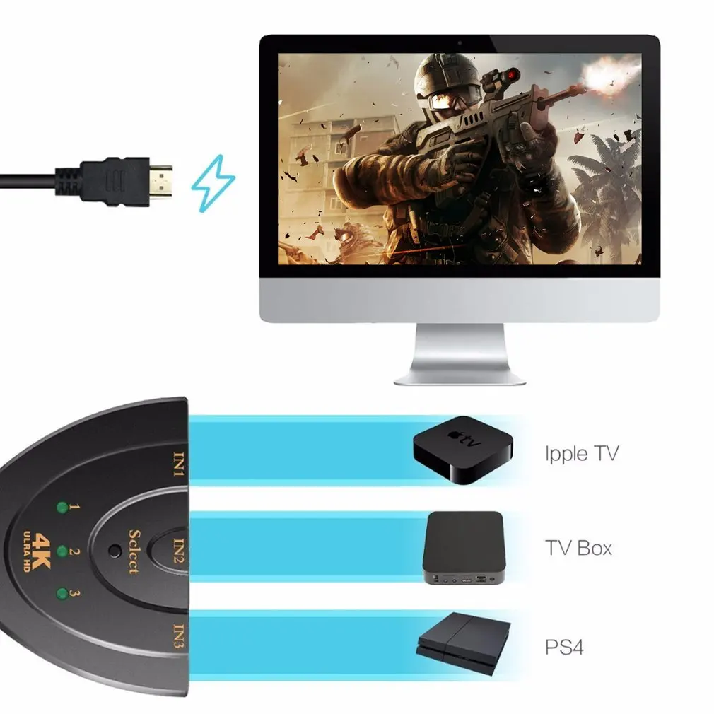 4k x 2k 3D Мини 3-портовый Переключатель HDMI 1.4b 4k Выключатель HDMI делитель 1080p 3 в 1 выход порт концентратор для DVD HDTV Xbox PS3 PS4