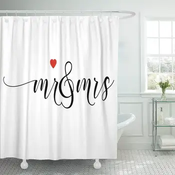 

Polyester Bath Curtains Calligraphy Script Wedding Word Design for Mr Shower Curtain for Bathroom Bathtub Decoration with Hooks