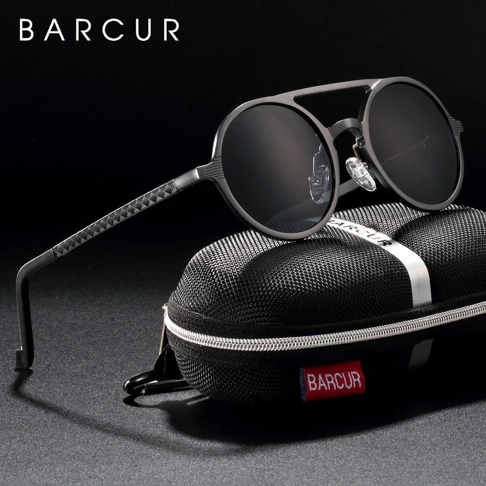 BARCUR, Ретро стиль, алюминий, магний, солнцезащитные очки, мужские, поляризационные, Круглые, стимпанк, оттенки, брендовые, дизайнерские, очки
