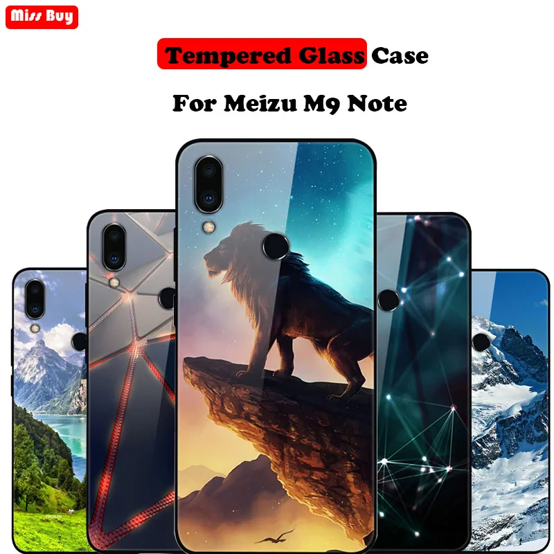 

6.2"For Meizu M9 Note Case Cartoon Print Tempered Glass Case For Meizu Note 9 Case M9Note M 9 Note Cover Soft Bumper Hard Fundas