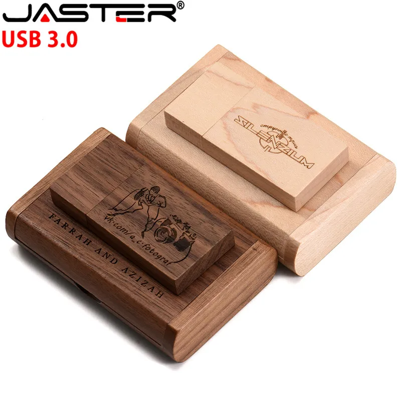 JASTER USB 3,0, деревянная карта с логотипом на заказ+ упаковочная коробка, флеш-накопитель, флешка 8 ГБ, 16 ГБ, 32 ГБ, 64 ГБ, 128 ГБ, подарок