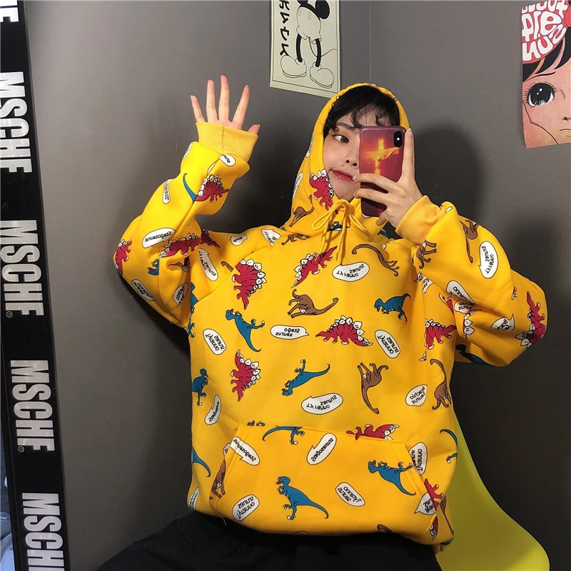  QoerliN Hoodies Sweatshirt Woman Loose Casual Coupon Sweatshirts Front Pocket Pullovers Printed Din