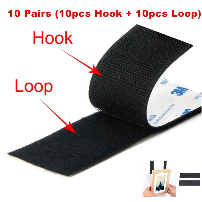 

3M Glue Self Adhesive Hook and Loop Nylon Velcro Tape Fastener Sticker 10Pairs/Lot