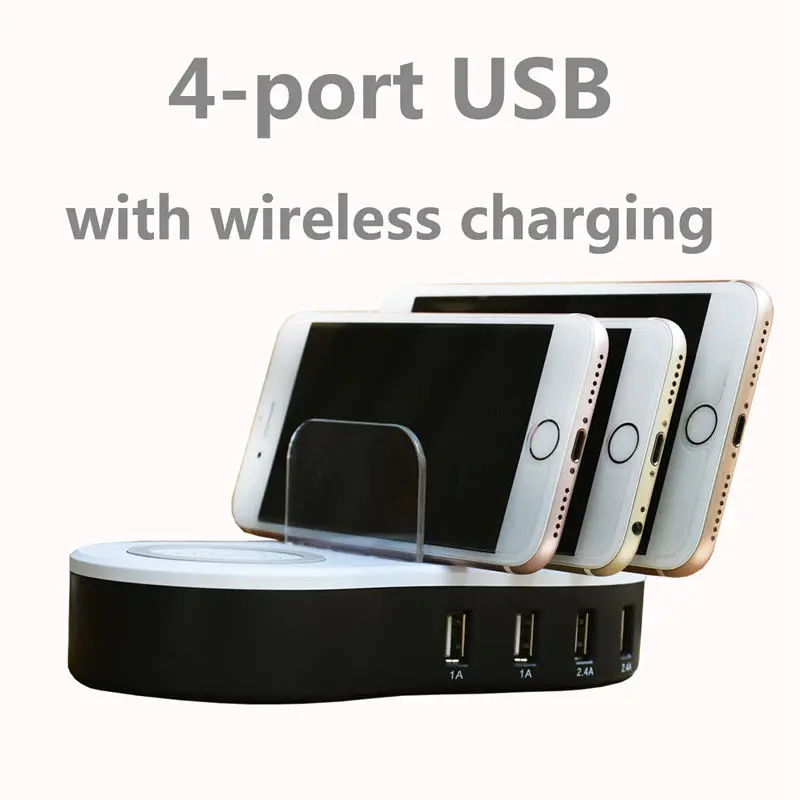 FFYY-Smart четырехпортовый Usb+ беспроводная зарядная станция руководство пользователя Совместимость с Apple Ipad Iphone и Android сотовый телефон и Tab
