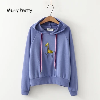 

Merry Pretty Women’s Cartoon Embroidery Hooded Sweatshirts 2019 Winter Long Sleeve Drawstring Tracksuits Hoodies Casual Pullover