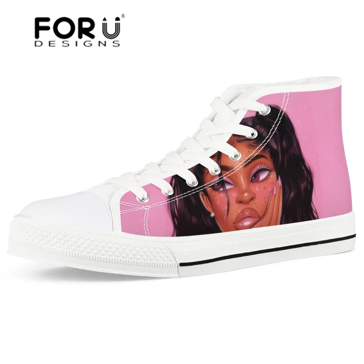 FORUDESIGNS обувь Kawaii для подростков; модные кроссовки для женщин; Цвет Черный; женская текстильная обувь с высоким берцем; Вулканизированная обувь