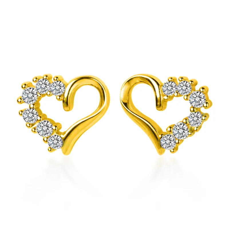 Gold Trustdavis, настоящее 925 пробы, серебряные, милые, полые, сердце, CZ, серьги-гвоздики, подарок для женщин, девочек, детей, леди, свадебные украшения DA337 - Цвет камня: Gold