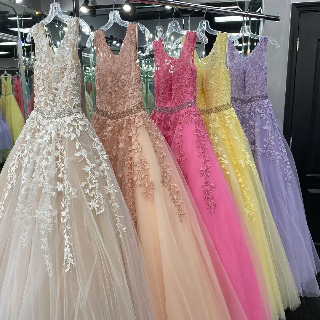 

Candy Color Prom Dress 2020 Ballgown Ivory Blush Pink Fuchsia Yellow Lavender Long Quinceanera Gowns Lace Up Back