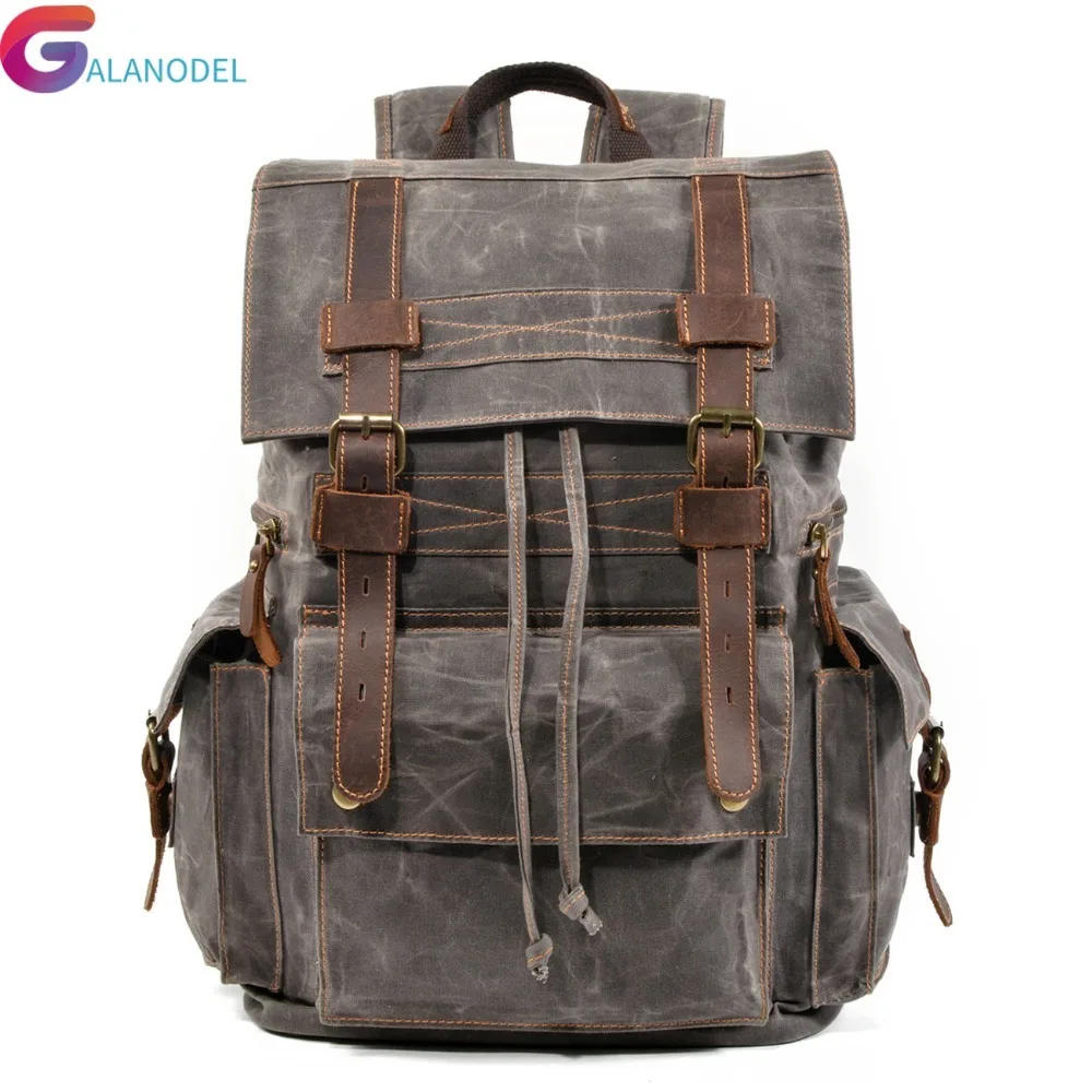 

Military New Vintage Men Large capacity M257 Oiled Leather Canvas Backpacks School Bags Teenagers Laptop Backpack Duffel Bag
