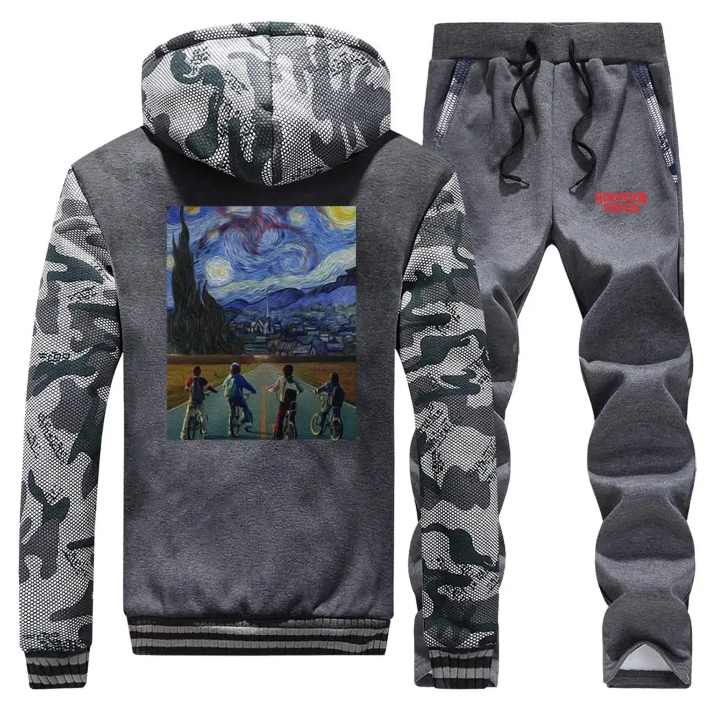 Van Gogh's Stranger Things Camo Мужские комплекты, винтажные куртки, набор, зимние штаны, толстовка, теплая флисовая Ретро Спортивная одежда
