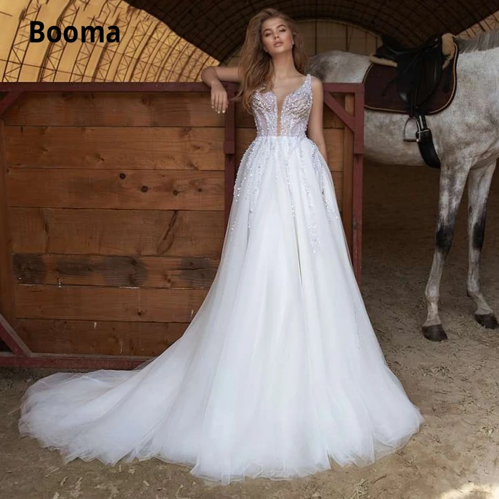 Роскошные свадебные платья Booma с бисером женское платье V образным вырезом для