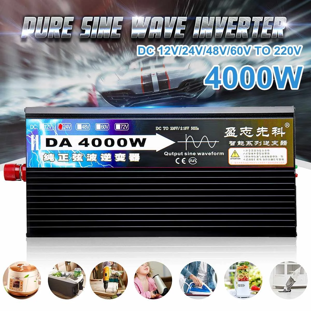 

Solar power Pure sine wave 4000W inverter DC 12V 24V 48V 60V to AC 220V LCD/LED Display Voltage transformer for car truck