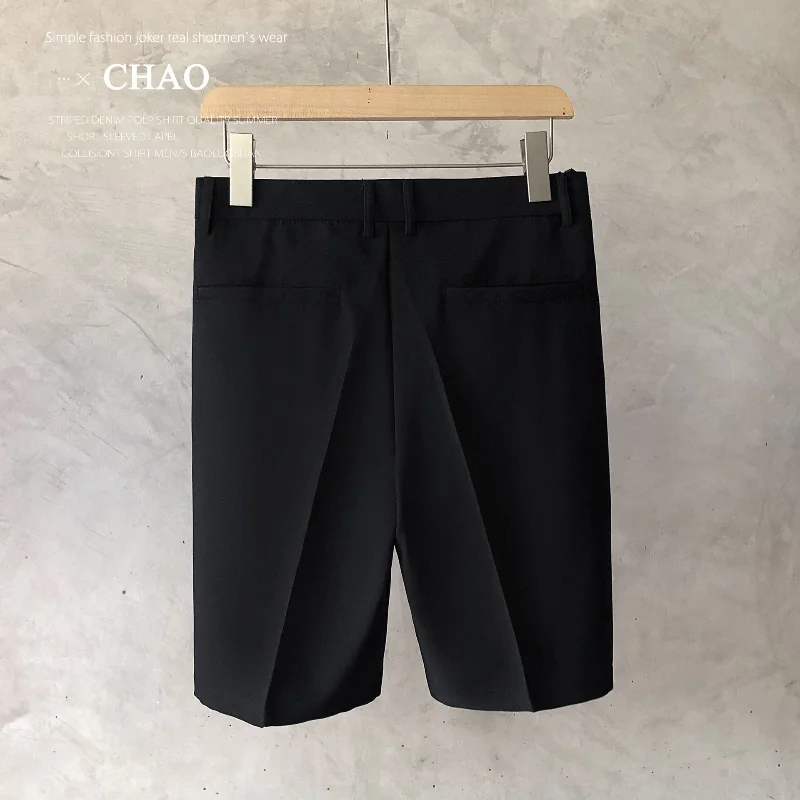 Summer Loose Male Shorts 2023 Korean Solid Shorts Men Fashion Business Office Mid-rise Button Straight Casual Five Points Pants 6