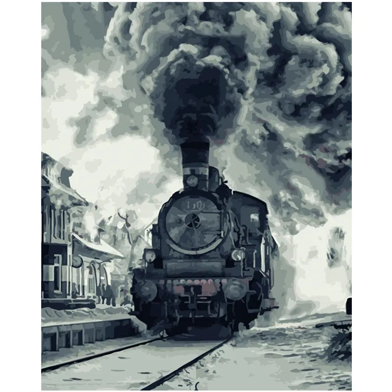 Картина по номерам DIY дропшиппинг 40x50 60x75 см Ретро черный паровой поезд натюрморт холст свадебное украшение художественная картина подарок