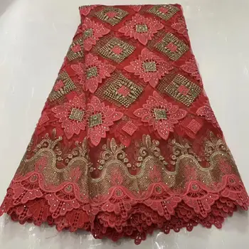 

2019 Latest African Guipure Lace Fabric 2019 High Quality French Nigerian Net Lace Fabric With Stone Apply to Party Wedding