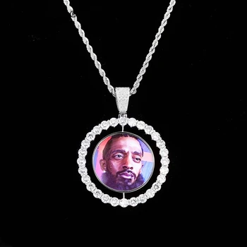 

Custom Made Photo Rotating Double-sided Medallions Pendant Necklace With 4mm Tennis Chain Zircon Men's Hip Hop Jewelry Pingente