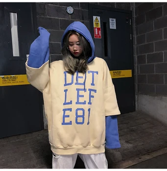 

Women Autumn Hooded Sweatshirt Warm Thick Pullover Loose Casual Long Sweatshirt Female Slim Hoody BF Wind Hip Hop Stedents