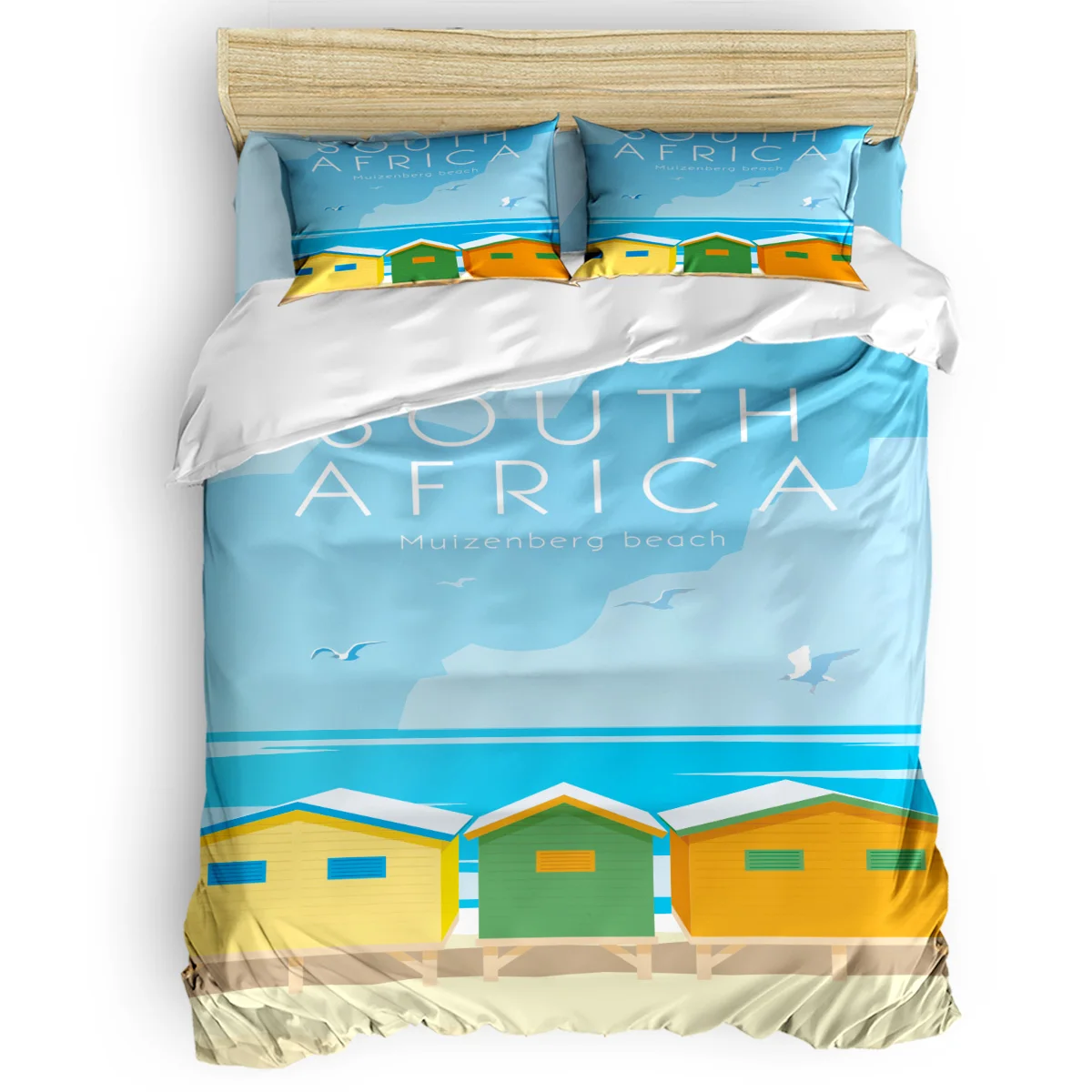 

South African beach house cartoon Vintage Duvet Cover Set View of Folkloric Serape 4 Piece Bedding Set