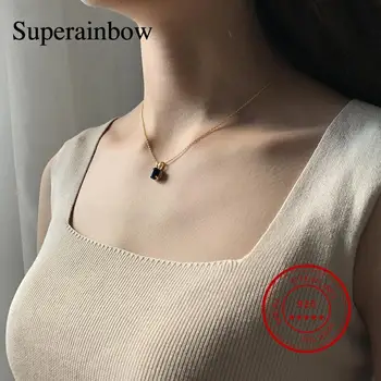 

SUPERAINBOW 925 Sterling Silver Lapis Lazuli Necklace Fashion Gemstone Crystal Pendant Necklace For Women Fine Jewelry SR-N88