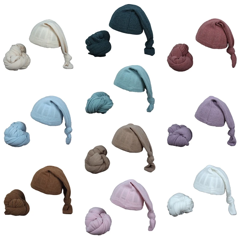 

2 Pcs Baby Receiving Blanket+Beanie Cap Set Infants Sleeping Swaddle Wrap Hat