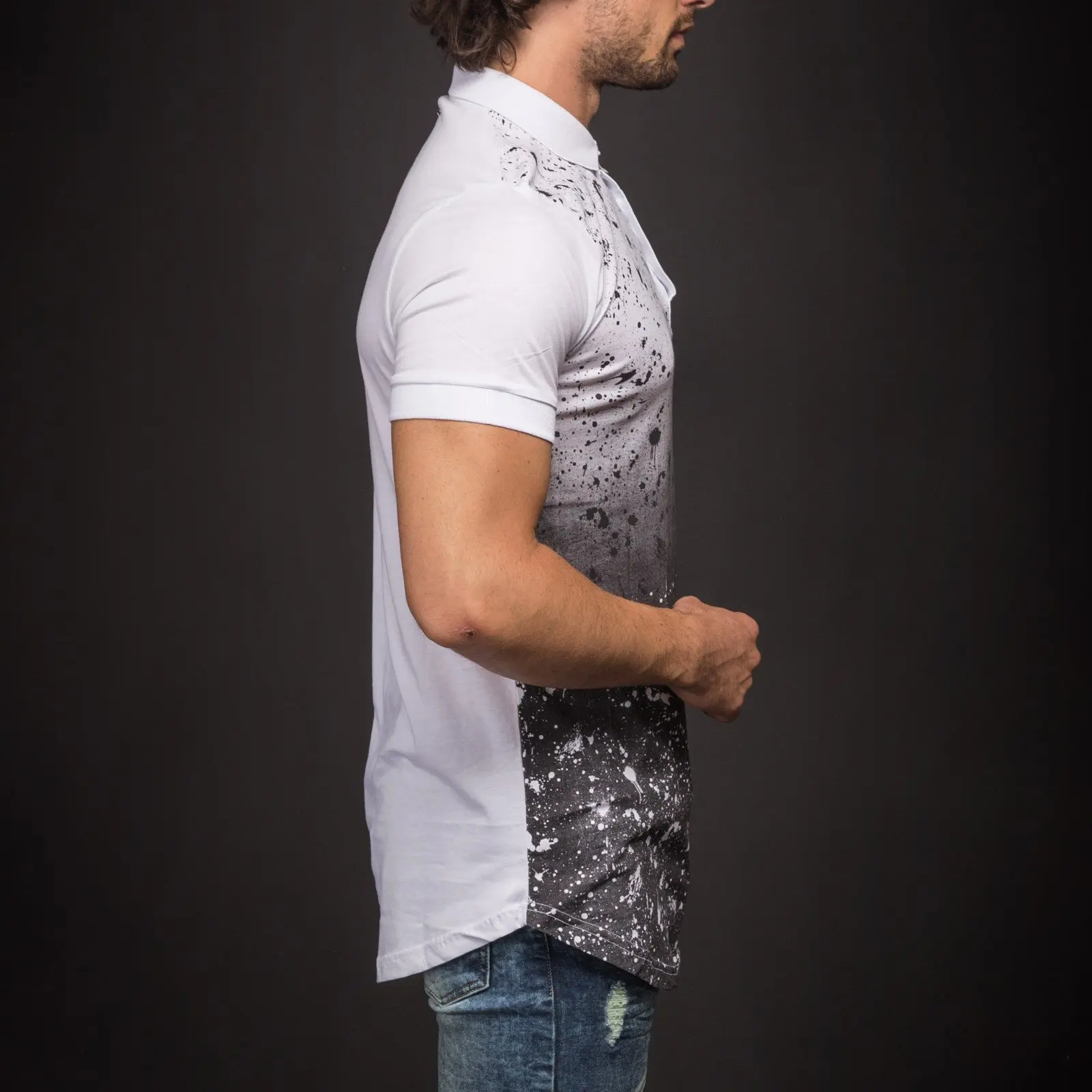 Мужская приталенная рубашка поло с принтом зеленая или белая Повседневная