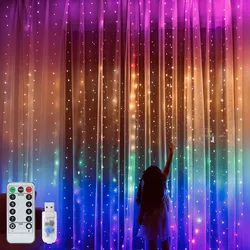 3M LED Rainbow Curtain Lights With USB Remote Control Fairy String Garland Lights For Girls Kids Bedroom Window Holiday Lighting