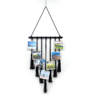 

Macrame Wall Hanging Tapestry Black Bohemian Cotton Woven Home Decor Handmade Photo Wall Can Hang Pictures With Wooden Clips