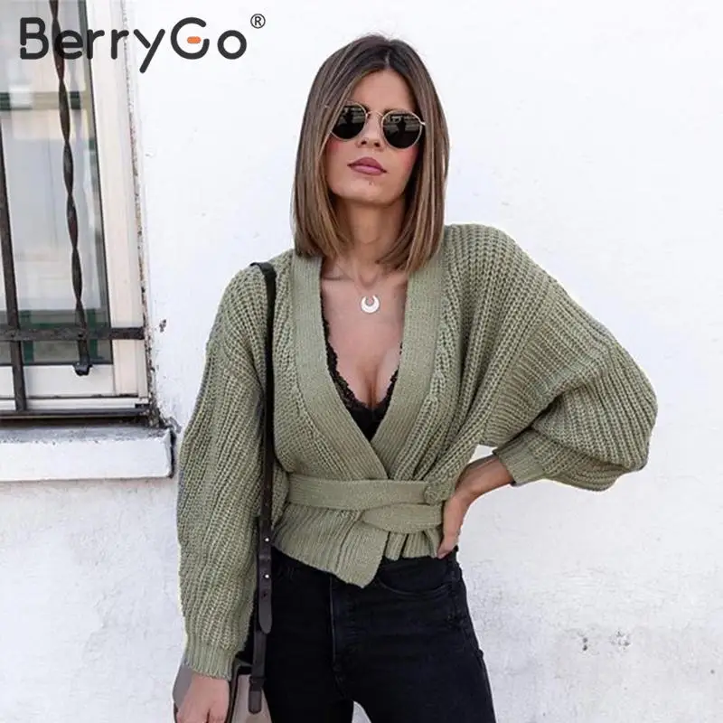 BerryGo вязаный кардиган с v образным вырезом свитер для женщин женская верхняя