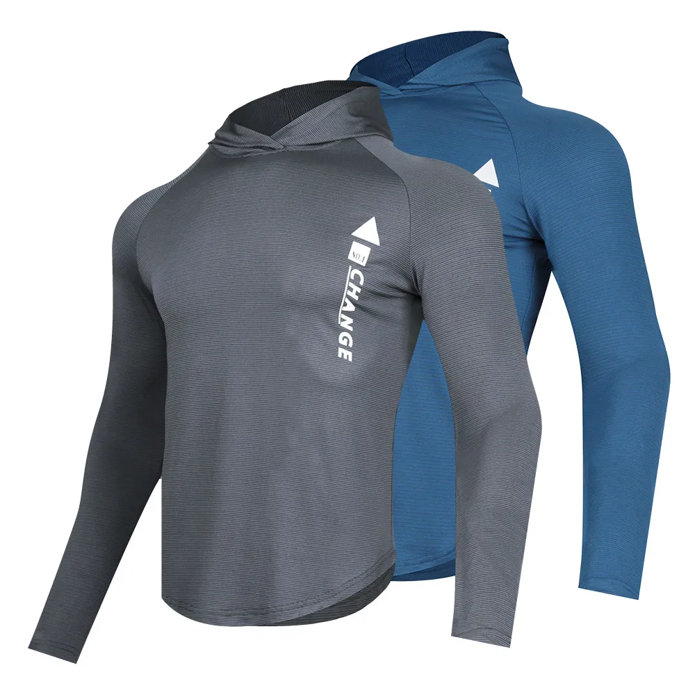 

Fall T Shirt Training Men Long Sleeve Hooded Shirt 17% Nylon+52.5% Polyester+12% Spandex+18.5% Man's T-Shirt Running Sportswear