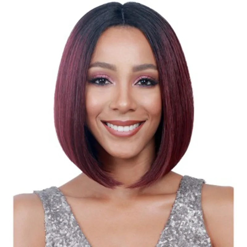 

short kinky straight human fake hair closure wig White Black Women Mannequin cosplay head colored red bangs wig