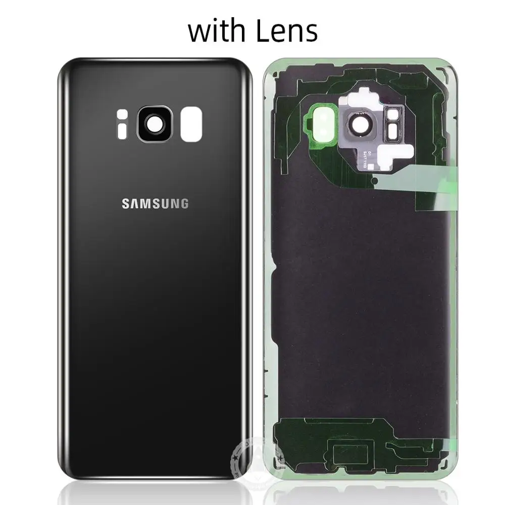 Samsung стеклянный Телефон задняя батарея Дверь для samsung S8 корпус SM-G9500 Корпус задняя крышка чехол с объективом - Цвет: Black with Lens