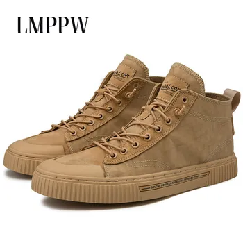 

High Top Canvas Shoes Men's Casual Shoes Top Quality Pigskin Breathable Sports Running Shoes Fashion Young Man Outdoor Sneakers