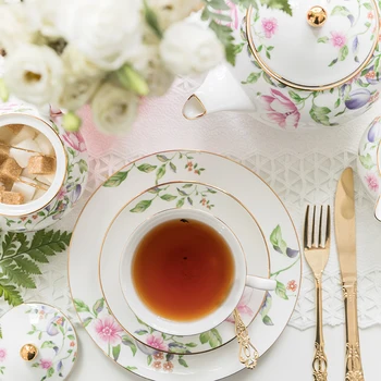 

EECAMAIL Ceramic Coffee Cup Saucer English Afternoon Tea Cup European Small Luxury Flower Plant Bone China Coffee Set