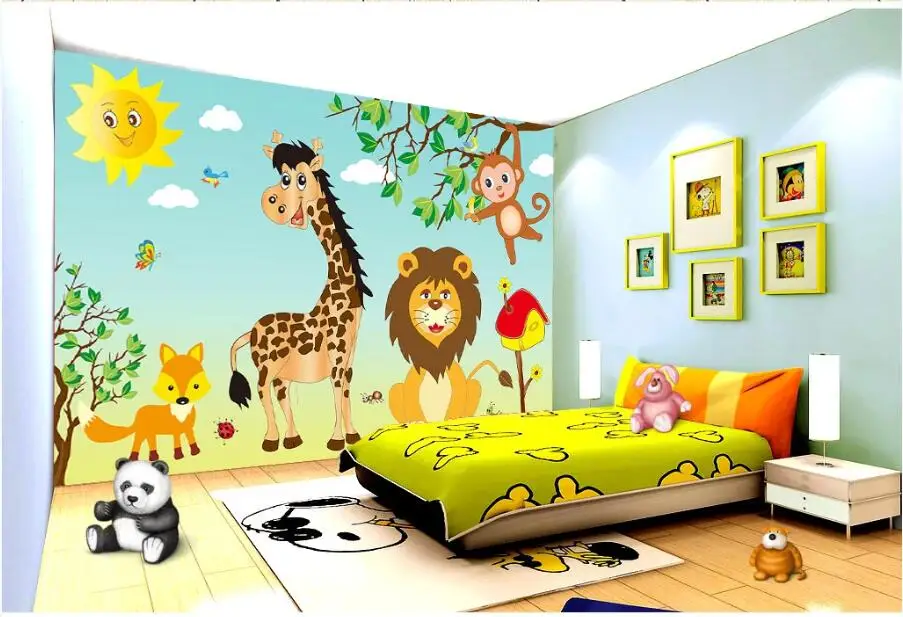 

3d wall murals wallpaper for children's room Cartoon prairie animal lion giraffe monkey background photo wallpaper for walls 3 d