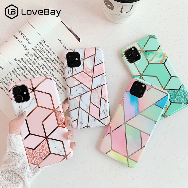

Lovebay Geometric Marble Texture Case For iPhone 7 8 6 6s Plus X XR XS Max 11 Pro 2019 Phone Cases Plating Soft IMD Back Cover