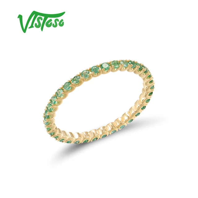 VISTOSO Pure 14K White/Rose/Yellow Gold Ring For Women Blue Sapphire/Ruby/Emerald Simple Style Eternity Ring Gift Fine Jewelry Emerald