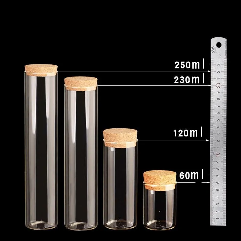1pcs 60ml 120ml 200ml 230ml 250ml Glass Test Tube with Cork Stopper Bottles Jars Vials Container DIY Craft Bottles 2
