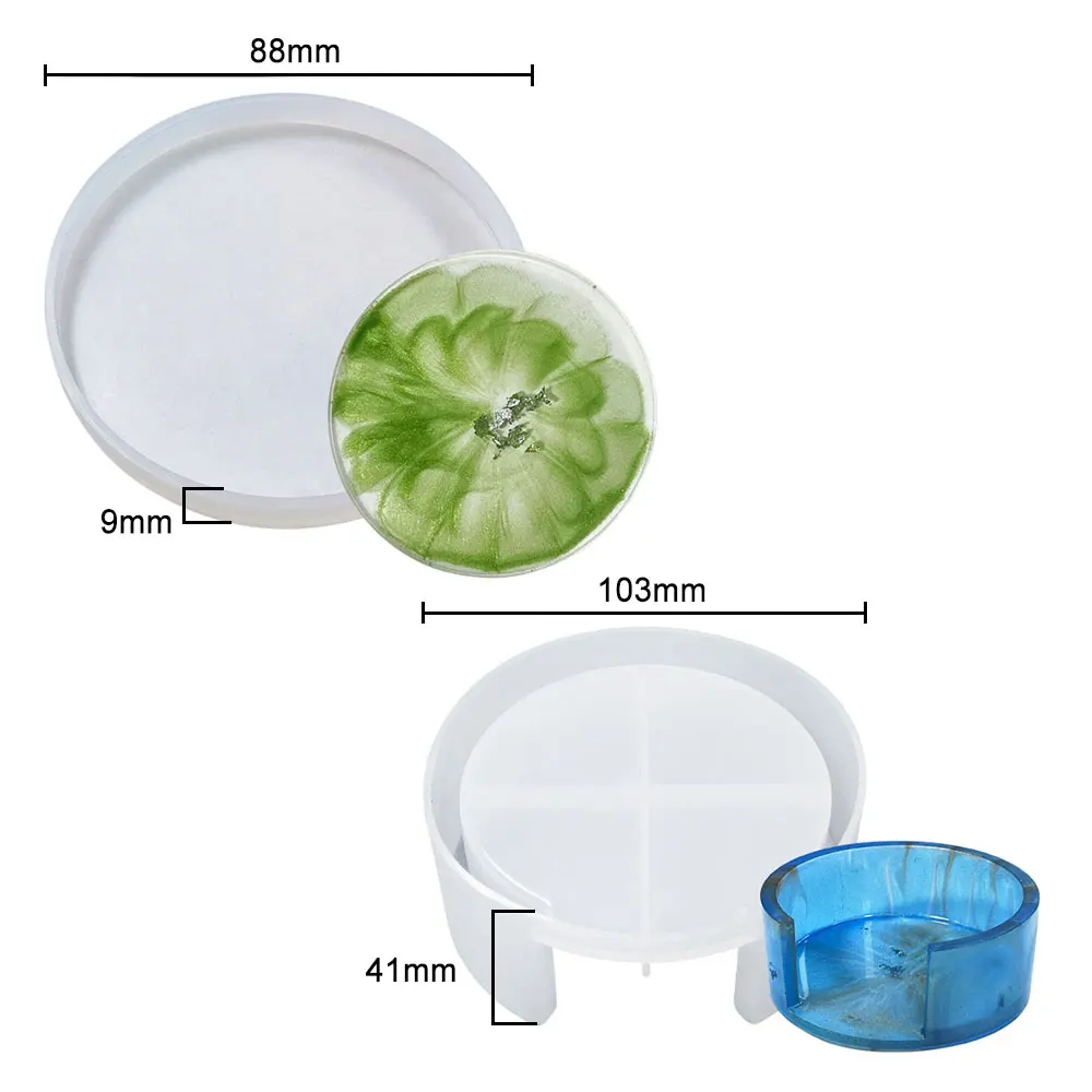 Silicone for Coaster Resin Molds Square Round Container Silicone Mould Cups Mats Diy Epoxy Resin Mold Coaster Storage Box