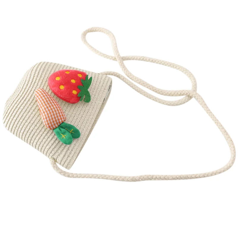 white bag Горячая шляпа Сумка Набор волнистые соломенные шляпы клубника редис Кепка одно плечо сумка для детей весенний Летний пляж A66 - Цвет: white bag