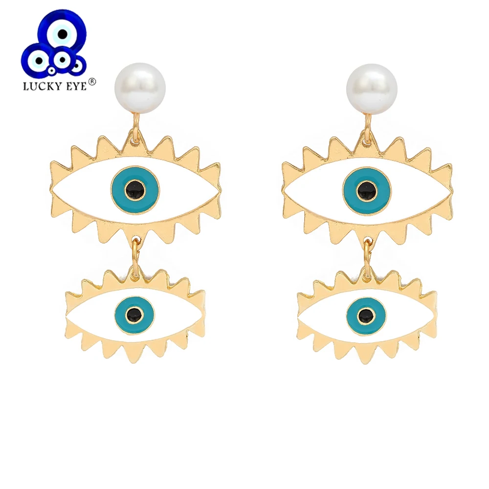 

Lucky Eye Turkish Blue Evil Eye Stud Earrings Gold Color Circle Alloy Hollow Earrings Fashion Jewelry for Women Ladies EY6471